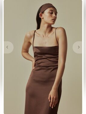 Paris Georgia Satin Slip Dress in Brown xs